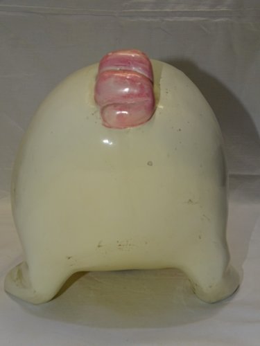 -ANCIENNE GROSSE TIRELIRE COCHON BLANC/ ROSE CERAMIQUE PEINTE VINTAGE VITRINE  D