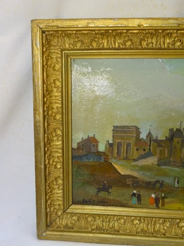 -ANCIENNE HUILE SUR TOILE HST NAÏVE marquée PARIS XVIIIe NON SIGNE ENCADREE   D