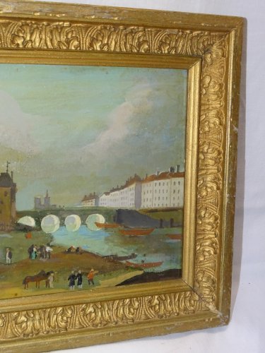 -ANCIENNE HUILE SUR TOILE HST NAÏVE marquée PARIS XVIIIe NON SIGNE ENCADREE   D
