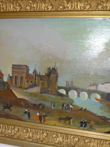 -ANCIENNE HUILE SUR TOILE HST NAÏVE marquée PARIS XVIIIe NON SIGNE ENCADREE   D