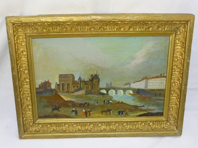 -ANCIENNE HUILE SUR TOILE HST NAÏVE marquée PARIS XVIIIe NON SIGNE ENCADREE   D