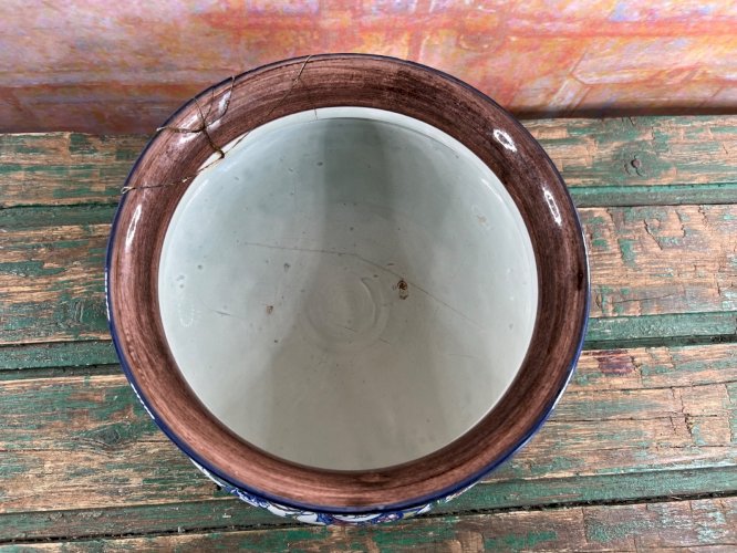 Ancienne Jardinière Faïence de Gien – Décor Fleurs et Oiseaux XIXe siècle  21cm