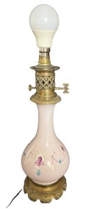 Ancienne lampe à pétrole  Electrifiee éclairage porcelaine bronze Luminaire