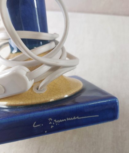 Ancienne lampe à poser, pied en céramique, Louis Drimmer