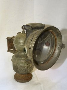 - ANCIENT ACETYLENE LAMP with BRASS CHROME MIRA from GARAGE JUICE BIKE