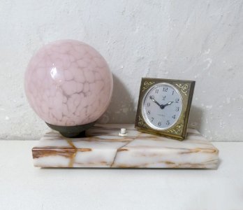 ancienne lampe art déco verre de Clichy réveil JAZ sur marbre vintage