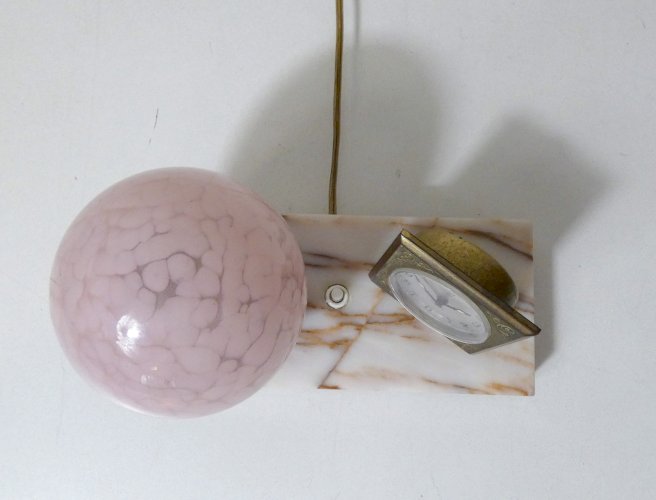 ancienne lampe art déco verre de Clichy réveil JAZ sur marbre vintage