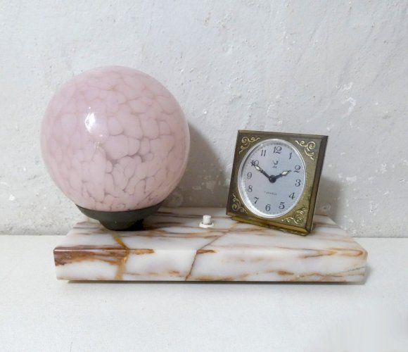 ancienne lampe art déco verre de Clichy réveil JAZ sur marbre vintage