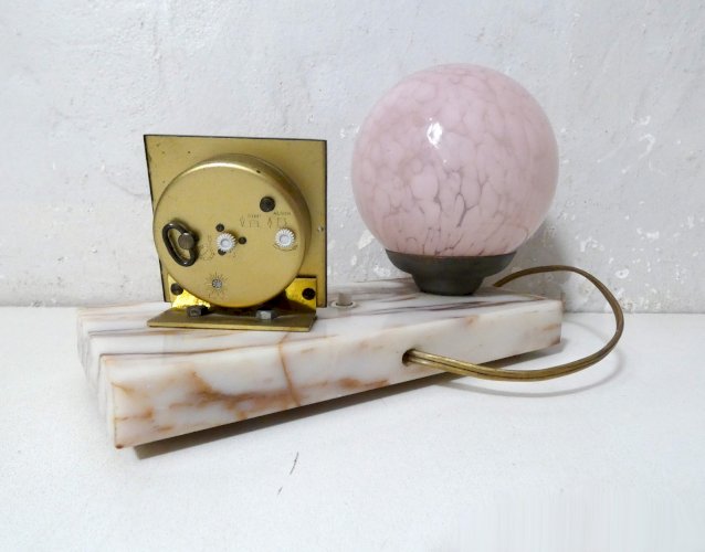 ancienne lampe art déco verre de Clichy réveil JAZ sur marbre vintage