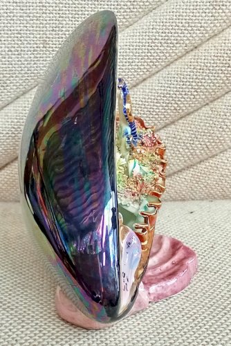 Ancienne Lampe Céramique Barbotine Moule Hippocampe Vallauris Vintage