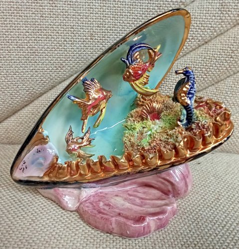 Ancienne Lampe Céramique Barbotine Moule Hippocampe Vallauris Vintage