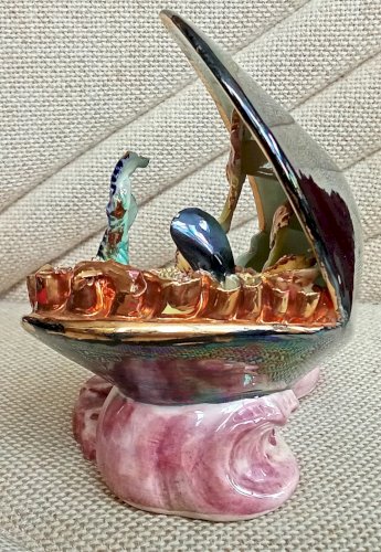 Ancienne Lampe Céramique Barbotine Moule Hippocampe Vallauris Vintage