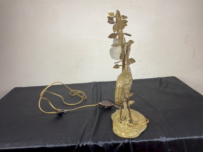 Ancienne Lampe de bureau En Bronze Héron Art nouveau