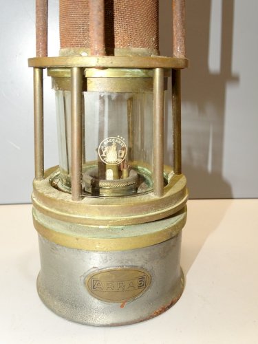 - ANCIENNE LAMPE de MINEUR ARRAS VERRE BACCARAT COMPLETE JUS de GRANGE   D