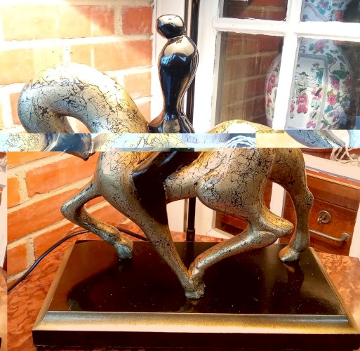 Ancienne Lampe Design Lee Azanne Cheval Et Cavalier Métal  Noir Et Doré