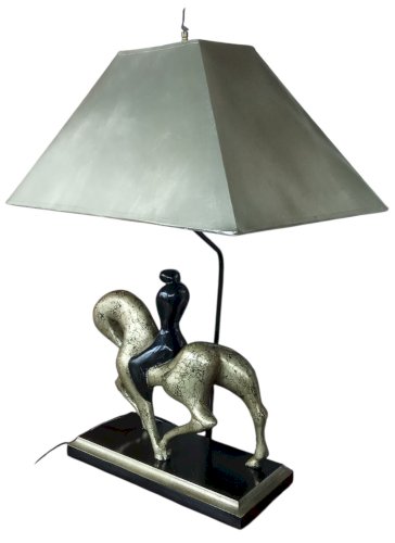 Ancienne Lampe Design Lee Azanne Cheval Et Cavalier Métal  Noir Et Doré