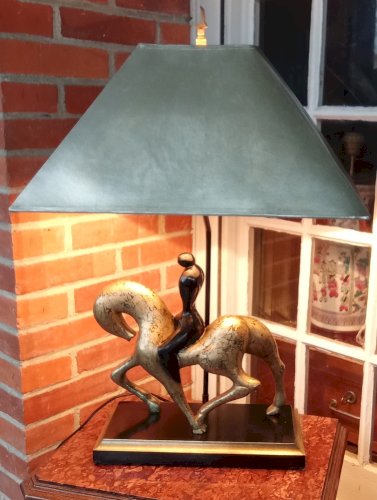 Ancienne Lampe Design Lee Azanne Cheval Et Cavalier Métal  Noir Et Doré
