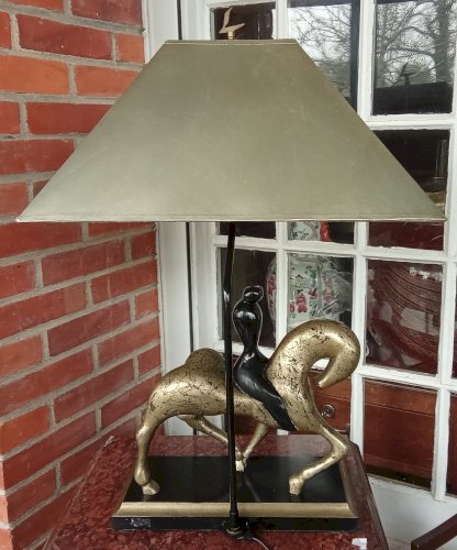 Ancienne Lampe Design Lee Azanne Cheval Et Cavalier Métal  Noir Et Doré