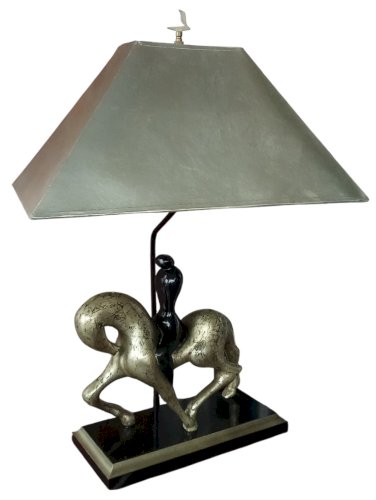 Ancienne Lampe Design Lee Azanne Cheval Et Cavalier Métal  Noir Et Doré