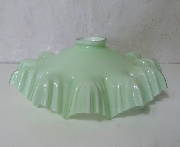 ancienne lampe suspension verre opaline lustre abat jour vintage vert mint