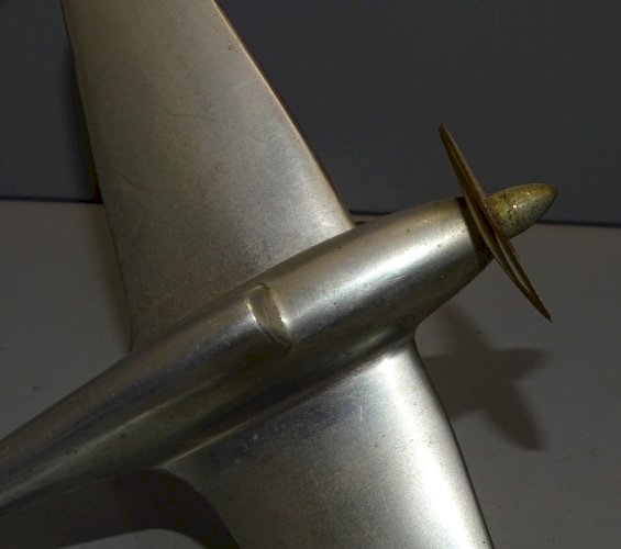 -ANCIENNE MAQUETTE ALU AVION SPITFIRE avec PIED JUS GRENIER POUR LAMPE/AUTRE  D