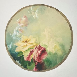Ancienne maquette de décor floral pour assiette – Limoges – 26,5 cm – peinture