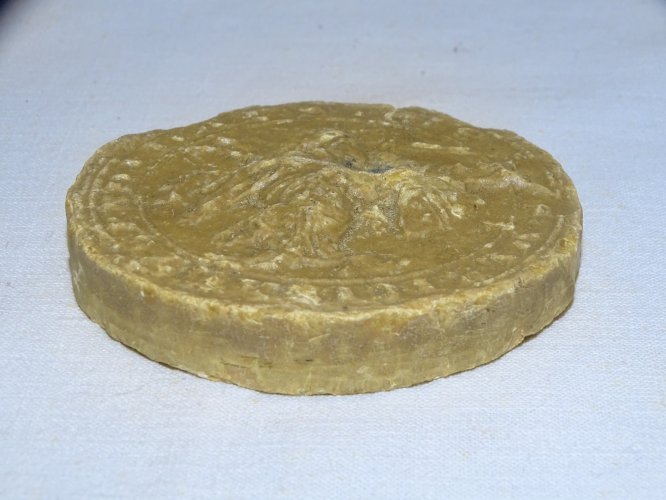 -ANCIENNE MATRICE MOULAGE SCEAU MEDIEVAL CHEVALIER EN ARMURE A CHEVAL VITRINE  D