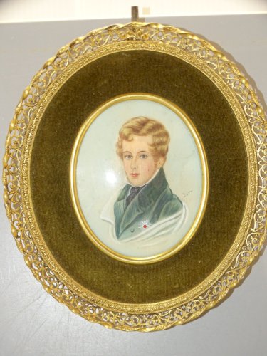 -ANCIENNE MINIATURE PEINTE SOUS VERRE L'AIGLON d'après DAFFINGER CADRE   D