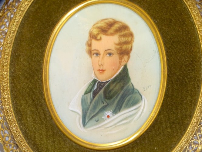 -ANCIENNE MINIATURE PEINTE SOUS VERRE L'AIGLON d'après DAFFINGER CADRE   D