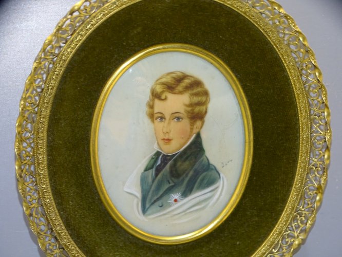 -ANCIENNE MINIATURE PEINTE SOUS VERRE L'AIGLON d'après DAFFINGER CADRE   D