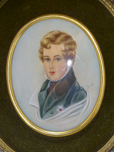 -ANCIENNE MINIATURE PEINTE SOUS VERRE L'AIGLON d'après DAFFINGER CADRE   D