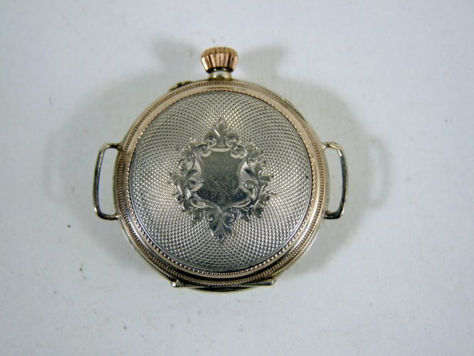 Ancienne montre à bracelet argent massif & or gravé & guilloché 10 rubis poinçon