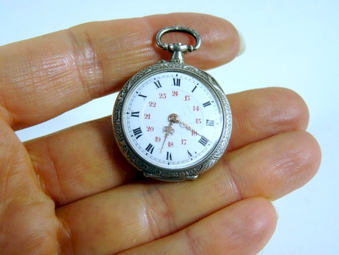 Ancienne montre à bracelet argent massif & or gravé & guilloché 10 rubis poinçon