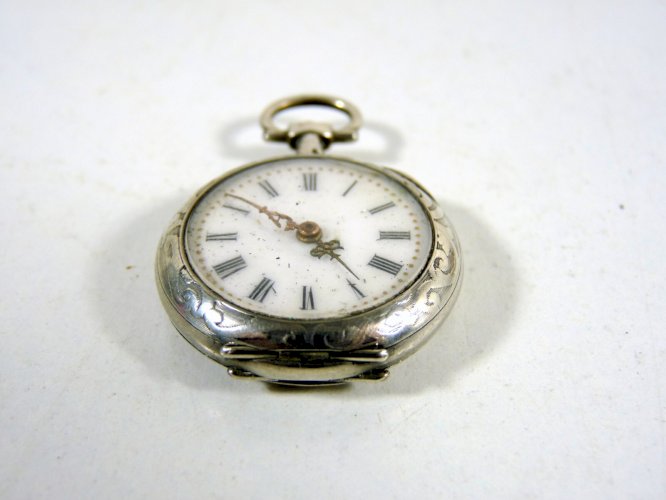 Ancienne montre gousset ag massif & or gravé Art Nouveau iris monogramme poinçon