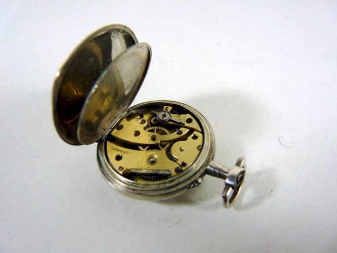 Ancienne montre gousset ag massif & or gravé Art Nouveau iris monogramme poinçon