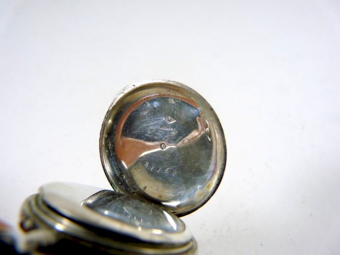 Ancienne montre gousset ag massif & or gravé Art Nouveau iris monogramme poinçon