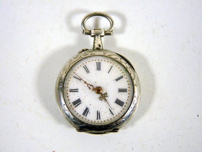Ancienne montre gousset ag massif & or gravé Art Nouveau iris monogramme poinçon