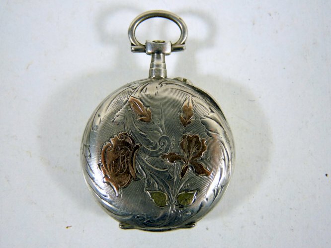Ancienne montre gousset ag massif & or gravé Art Nouveau iris monogramme poinçon