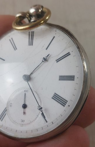 Ancienne montre gousset, échappement cylindre 4 rubis, avec clé et chaîne