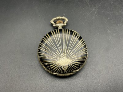 Antique regulator pocket watch with niello decoration.