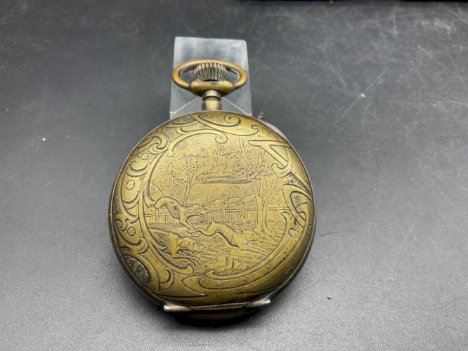 Ancienne Montre Gousset régulateur décor chasse art nouveau