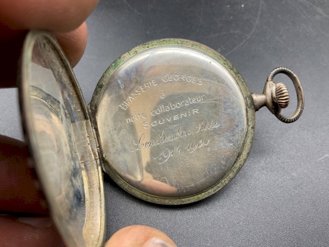 Ancienne Montre Gousset régulateur LIP ARGENT NIELLÉ brasserie Georges 1914-1930