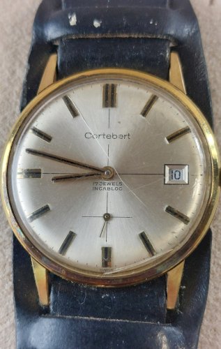 Ancienne montre mécanique, Cortebert, 17 jewels incabloc, en plaqué or, vintage