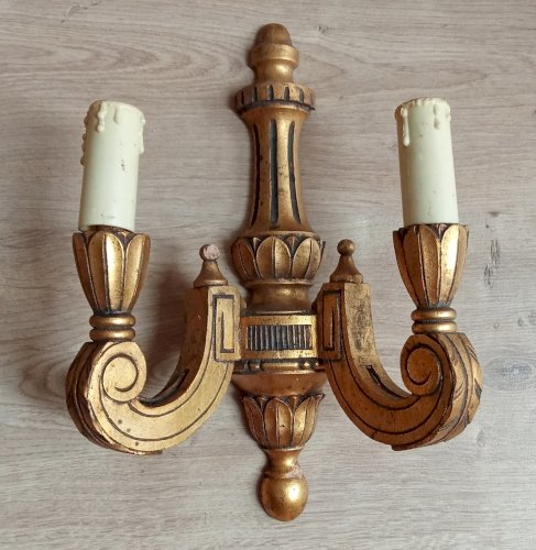 Ancienne Paire Applique Bois Doré Style Empire Old golden wood wall light