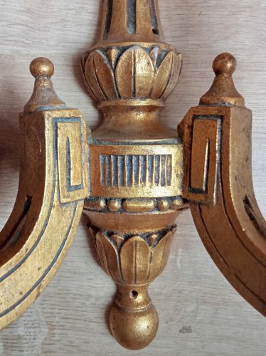 Ancienne Paire Applique Bois Doré Style Empire Old golden wood wall light