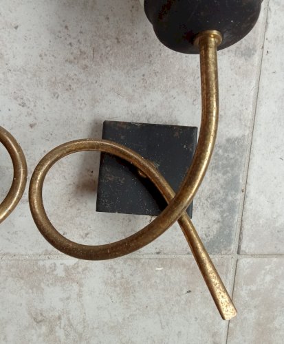 Ancienne Paire Applique Vintage Métal Noir Doré Et Verre Old Wall Lamp