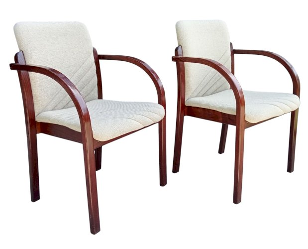 Ancienne Paire Chaises Vintage Design Bois  Revêtement Laine