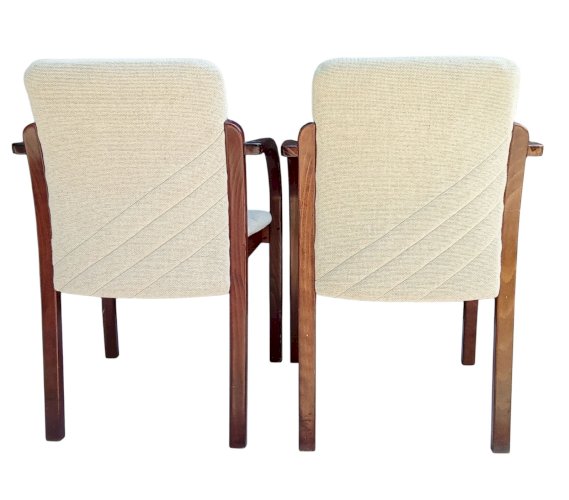 Ancienne Paire Chaises Vintage Design Bois  Revêtement Laine