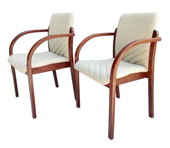 Ancienne Paire Chaises Vintage Design Bois  Revêtement Laine