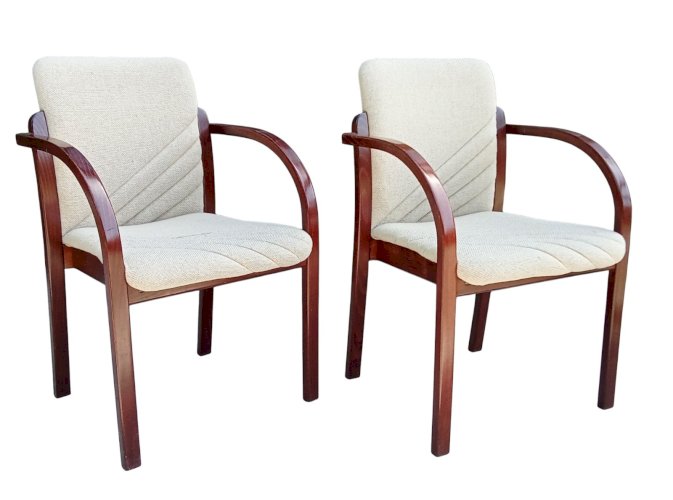 Ancienne Paire Chaises Vintage Design Bois  Revêtement Laine